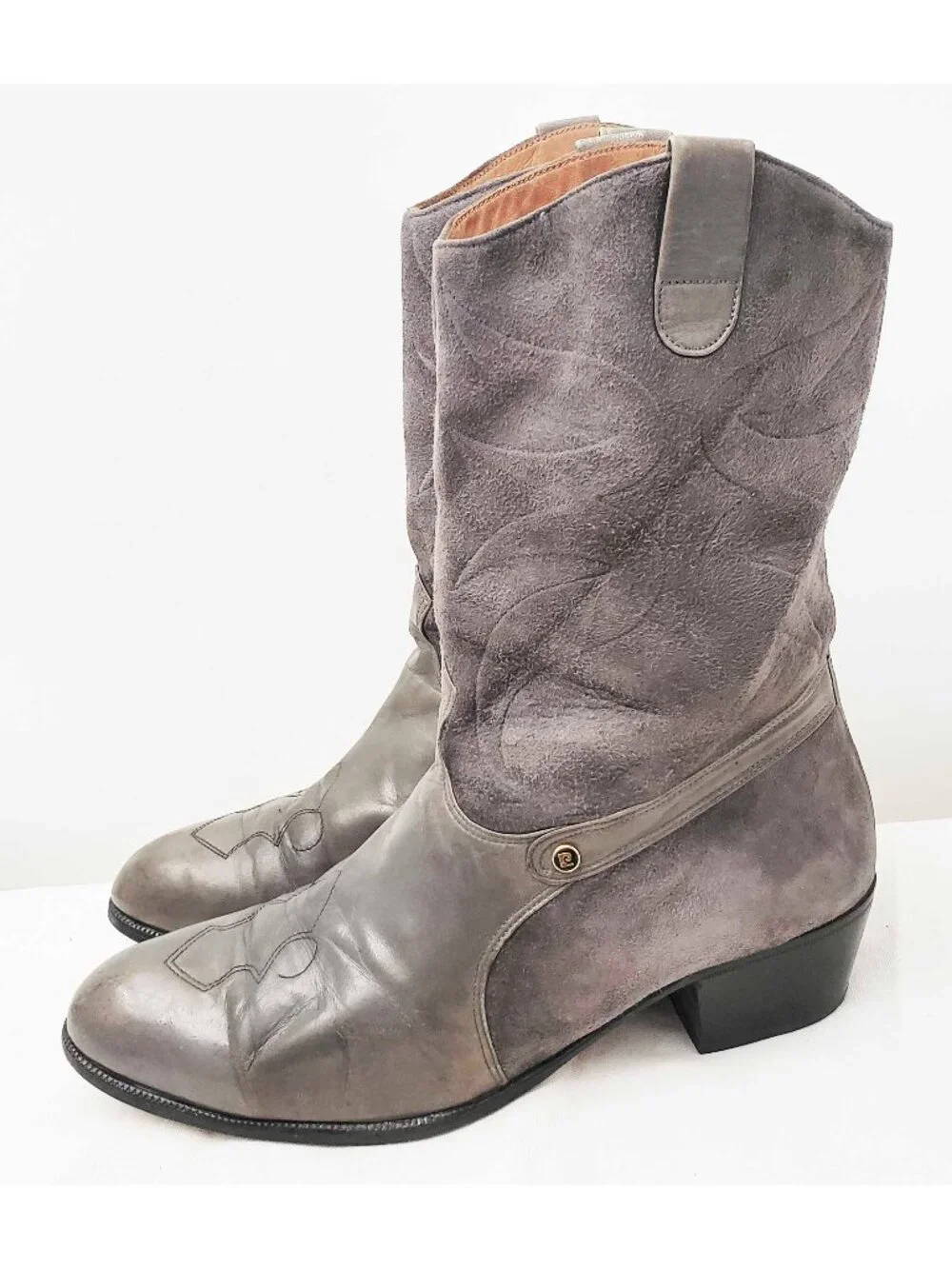 Vintage Pierre Cardin Men's Gray Suede Leather Western Style Boots 9 M